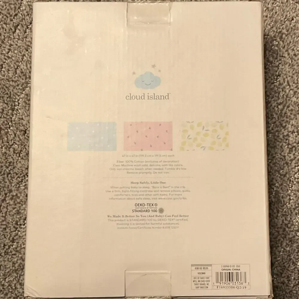 NEW Baby Swaddle Blankets Muslin 3 Pack RETIRED Cloud Island Yellow Pink Mint